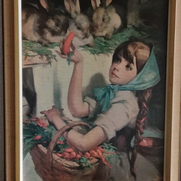 Schilderij Meisje dat konijntjes voert