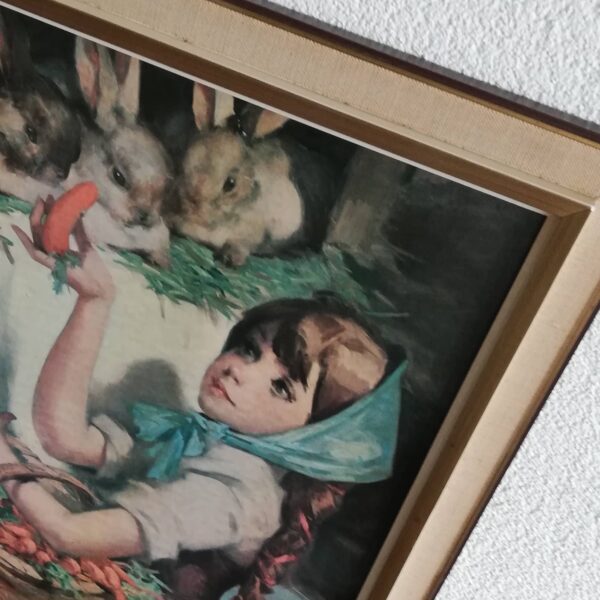 Schilderij Meisje dat konijntjes voert