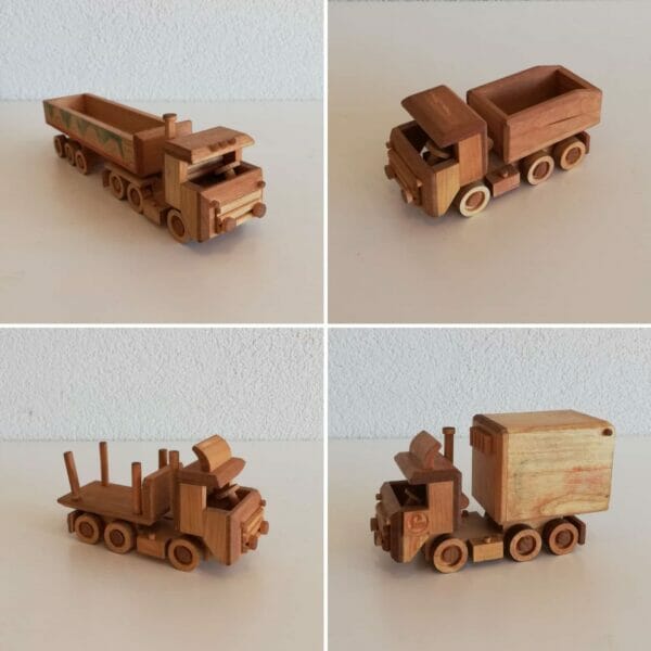 Houten speelgoed vrachtwagens