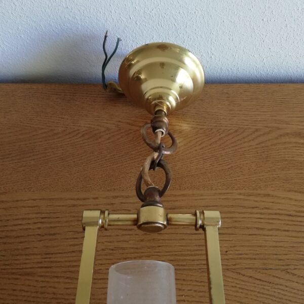 Vintage messing hanglamp met matglas bol