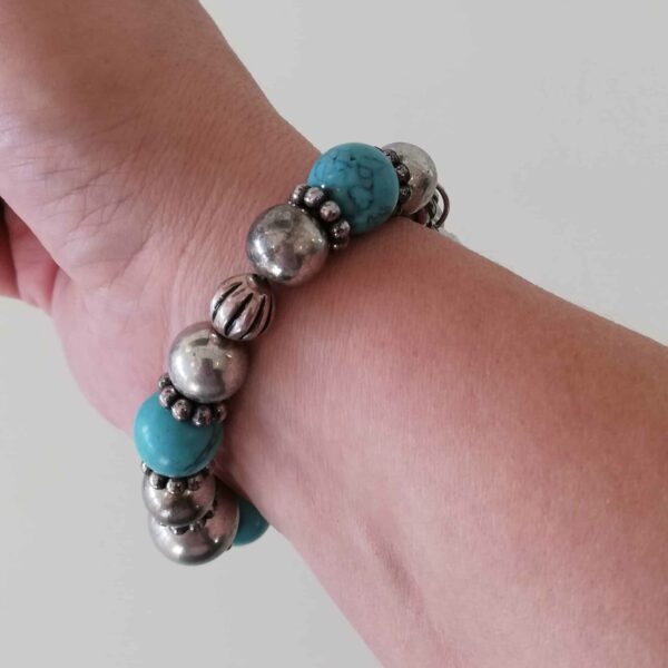 Armband met grote kralen - zilver turquoise